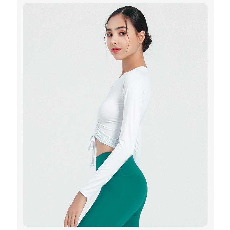 

Йога Спортивные Топы Женская Плотная Футболка С Длинным Рукавом На Шнуровке Осенняя Одежда Для Бега Фитнеса L белый