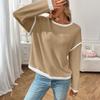 Women's Fashion Round Neck Imitation Sweater Long Sleeve Colour Block Loose Top