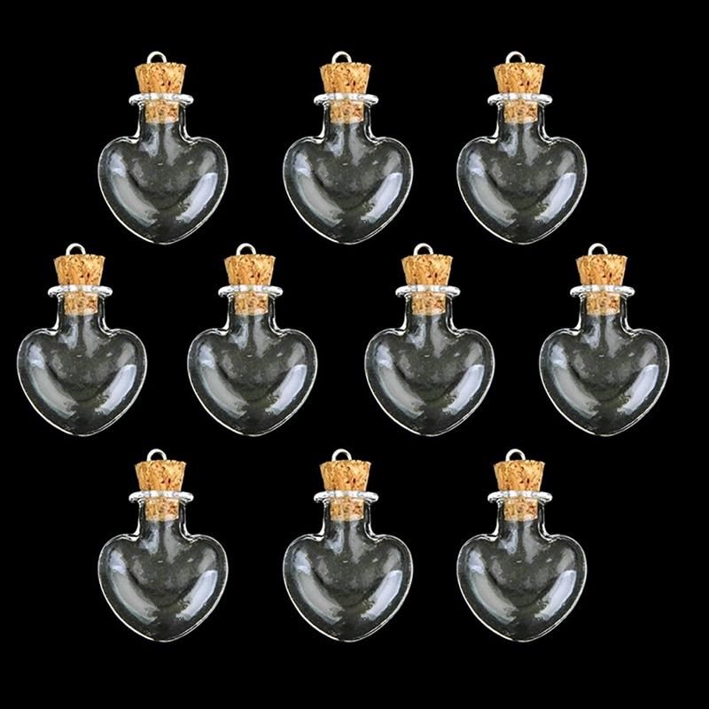 200Pcs Glass Cork Bottle Glasses Ampoules Wool Bottle Pendants Heart Form