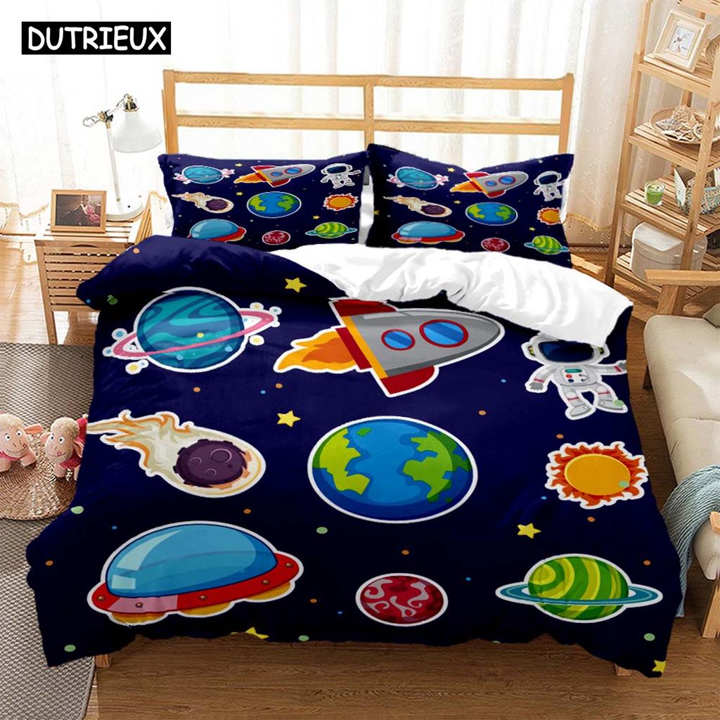 Zestawy pościeli z nadrukiem cyfrowym z motywem astronauty z poliestru dla dzieci, dla dzieci, dla chłopców, dla nastolatków