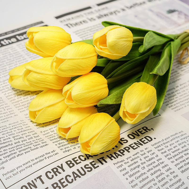 

10 шт. Имитация тюльпана pu мини букет чувствую завод оптовая продажа трансграничные поставки букет фото свадьба дом жёлтый