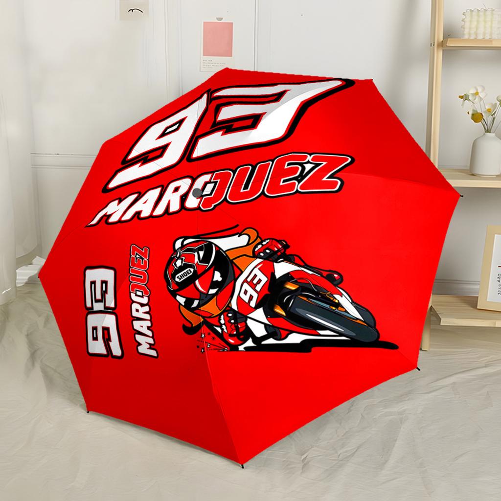 Racing Spirit: Marquez's Emblem Portable Automatic Umbrella Compact 8-Rib Lightweight Sturdy Construction for Outdoor Daily Use Outdoor Accessory