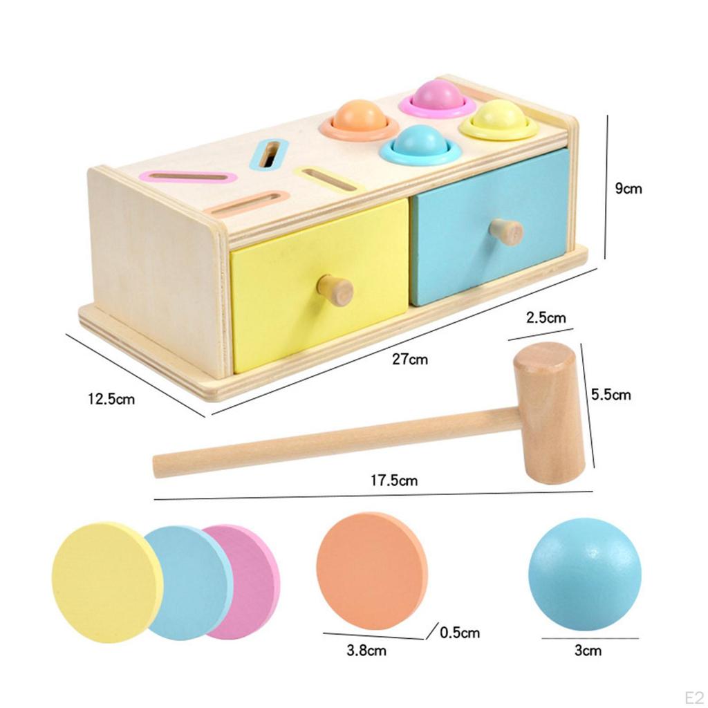 Ball Drop Box with Drawer Sensory Toy, Color Cognitive Toy Montessori Wooden for