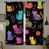 2 Peças Cortinas de Gato Degradê   Gatinho Cartoon Animais de Estimação Neon Tema Animal Cortinas de Janela para Sala de Estar Decoração de Quarto