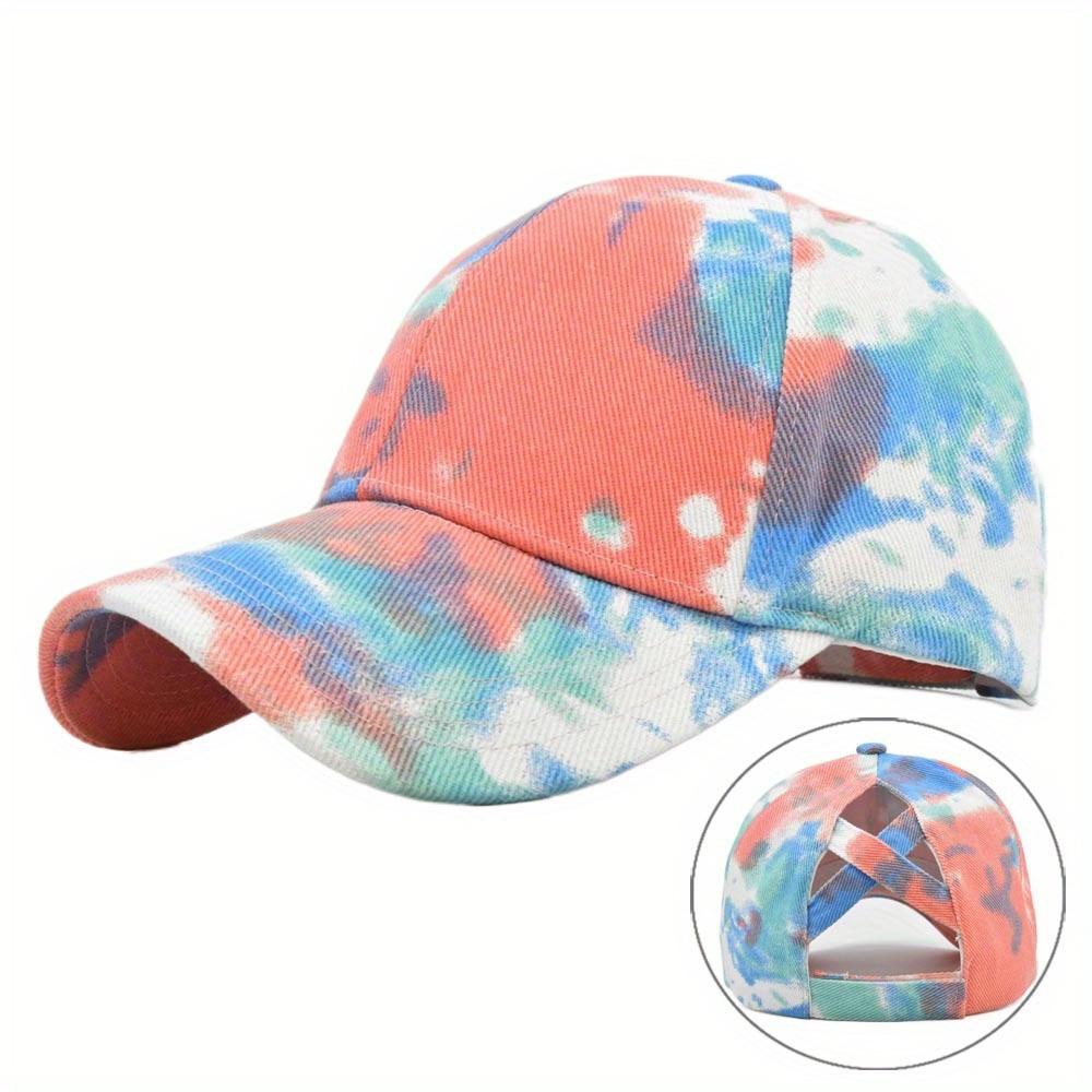 [Pastel Baseball Cap] Breathable Adjustable Women's Baseball Cap | Tie-Dye Pastel Color Block Design, Cross-Back Strap, Mesh Back for Casual & Sports