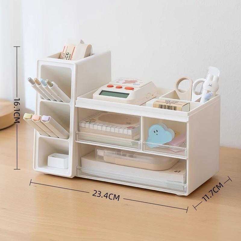 Creative Oblique Pen Holder Storage Box with Drawer Organizer Large Capacity Office Table Stationery Files Organizer with Cover