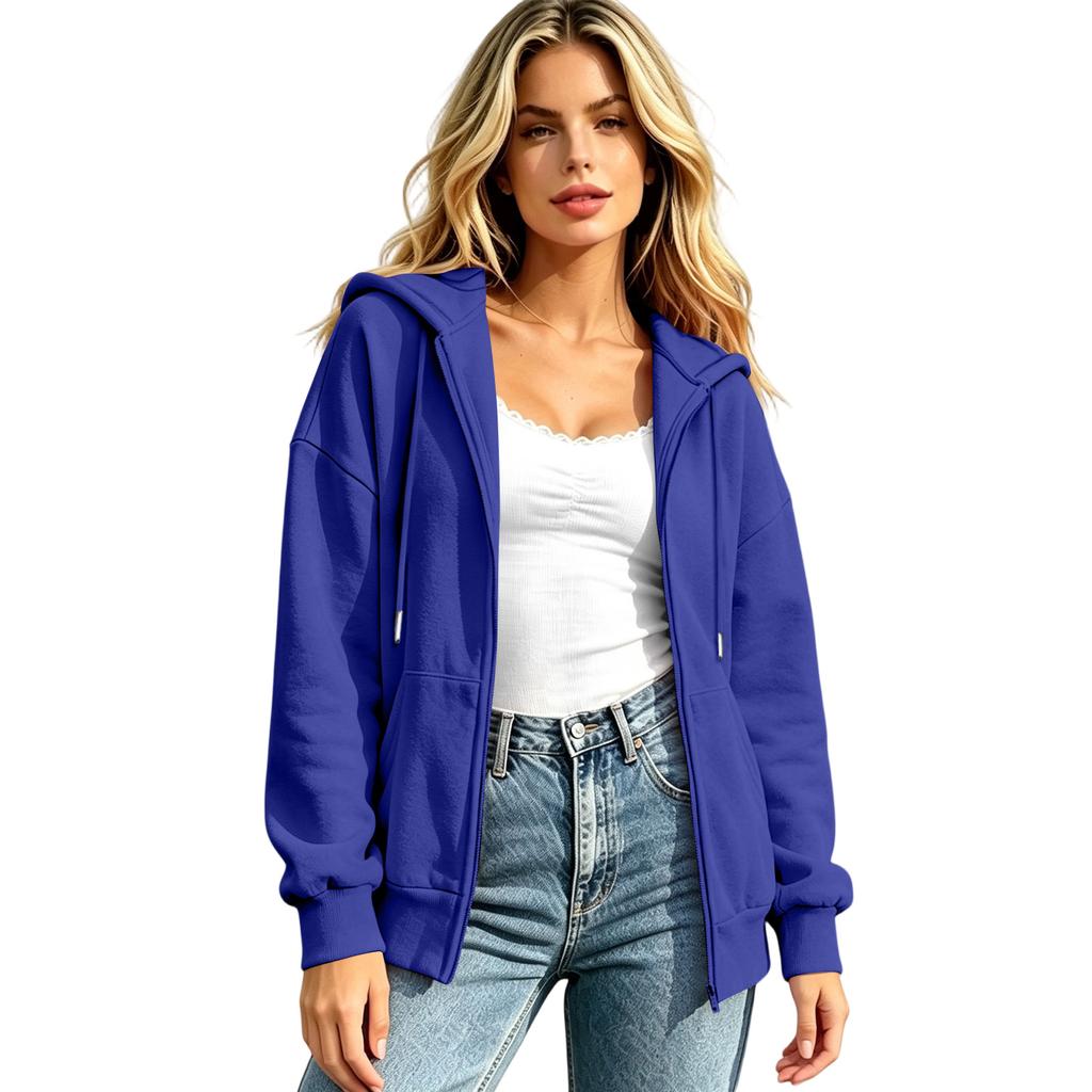 Damen Oversized Hoodie Langarm Reißverschluss Lässiger Pullover