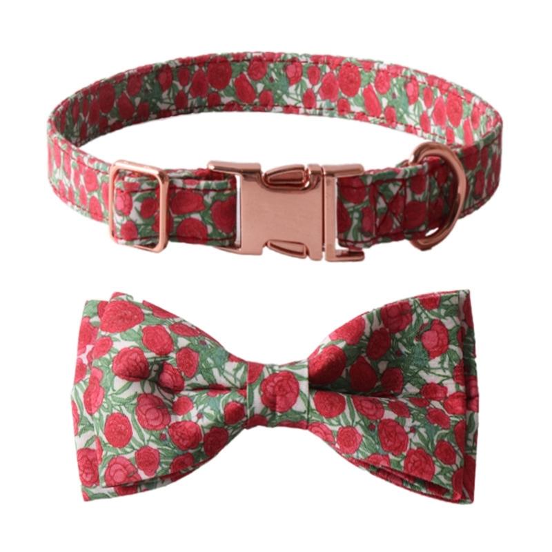 Fashion Dog Collar+Leash+Necktie Set Completes with Colorful Floral Print Bow Perfect for Pets Outstanding in the Crowd