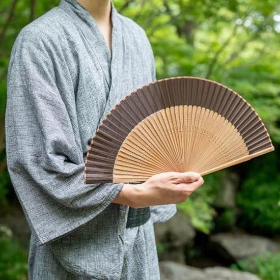 Keichindo Fan Silk Bamboo Simple Plain Durable Case Bag Included Mens Unisex Kimono