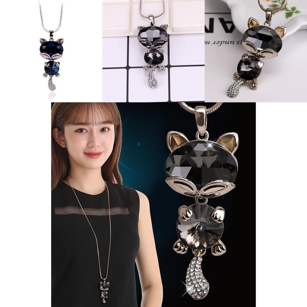 Adorable Cat Themed Crystal Sweater Necklace Long Length Women's Accessory For Every Occasion
