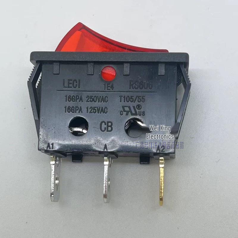 LECI RS606B Boat Rocker Switch, 4-pin, 32x14mm, red light, three-leg, multi-certification, 16A 250V