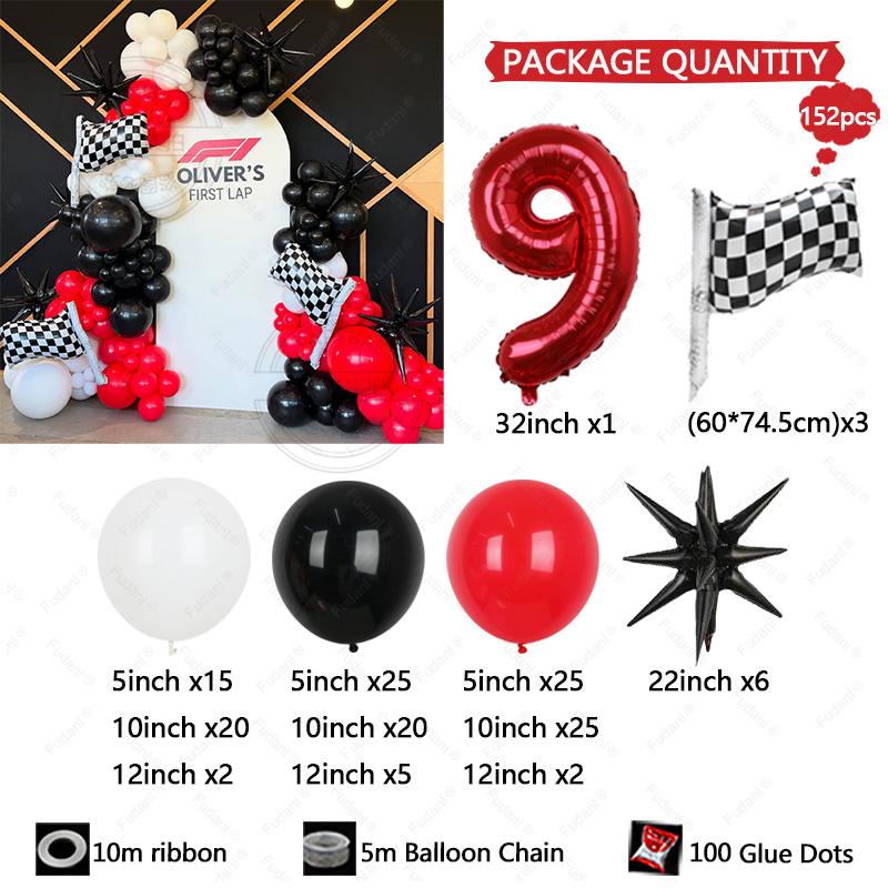 152Pcs Race Car Theme Balloon Garland Arch Kit Red Black White Latex Balloons Boy's Birthday Party Baby Shower Decoration Gift