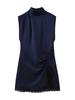 Popular spring new fashion lace splicing silk satin texture mini dress