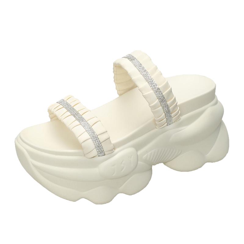 

Fashion 9CM Women Platform Slippers Sandals Thick Sole Slipper Woman Outdoor Chunky Slides Summer Casual Beach Flip Flops Zapatos Mujer 34 бежевый