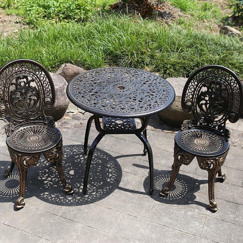 Three-Piece Wrought Iron & Cast Aluminum Outdoor Furniture Set for Balcony, Patio, or Villa Garden