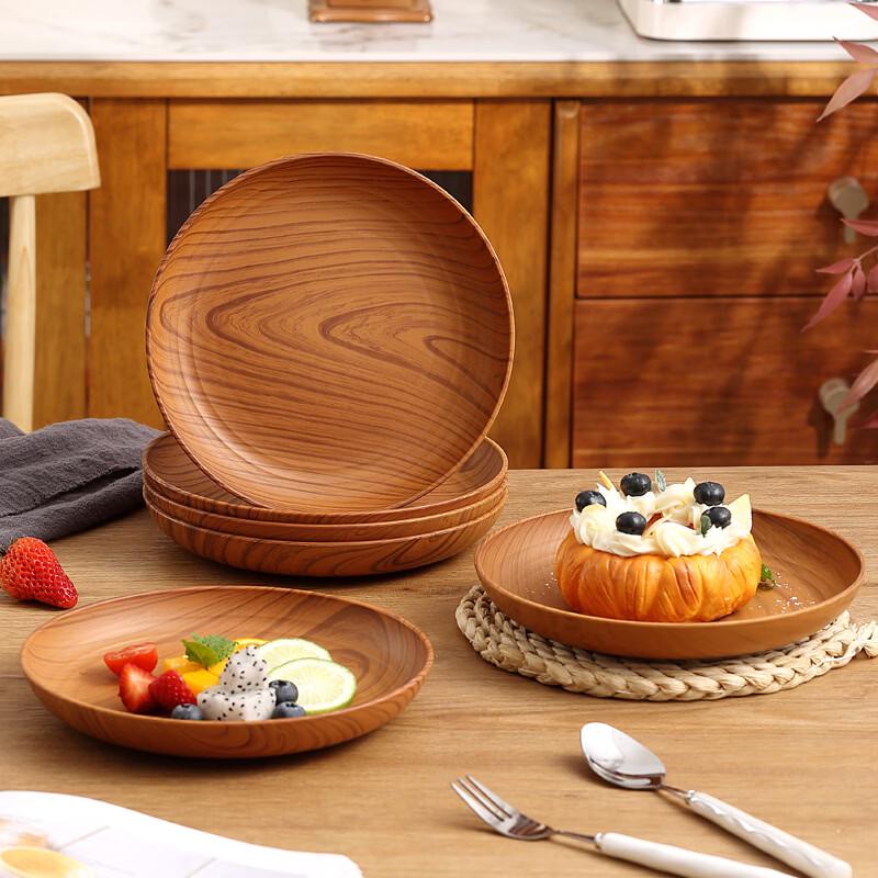 Changbaosen Retro Wood Grain Round Serving Plates