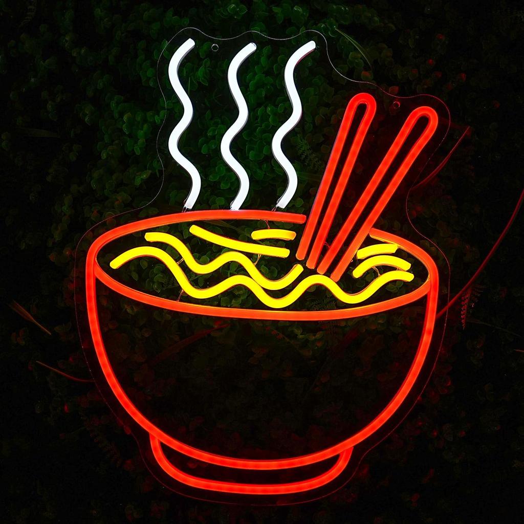 Ramen Neon Sign for Wall Decor Noodle LED Neon Lights Dimmable Food Noodle Light Up Signs LED Neon Signs for Japanese Resturant Home Bar Kitchen Room
