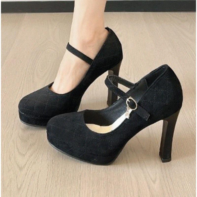 Plus Size 34-42 Mary Janes Women Pumps Fashion Round Toe Patent Leather 12cm High Heels Shoes Spring Office Lady Shoes
