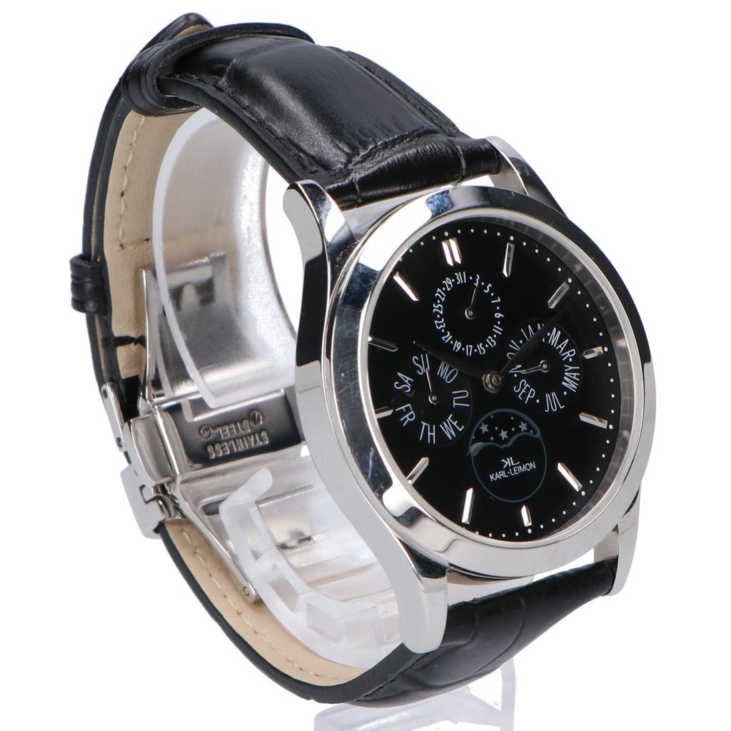 KARL LEIMON Black Dial Classic Pioneer Moon Phase Quartz Watches Black / SilverUsed