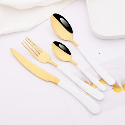Set de veselă din aur alb, 4 buc. Cuțit pentru friptură, furculiță, linguriță, set de masă, set de tacâmuri, tacâmuri din oțel inoxidabil cu mâner ciocănit