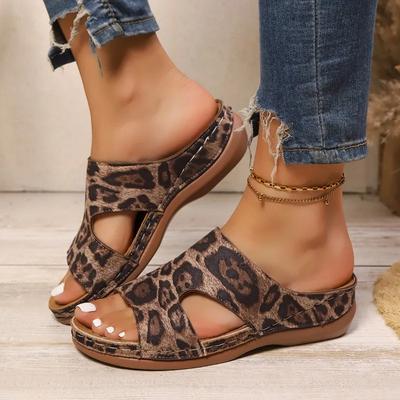 Fashion Ladies Shoes 2025 New Leopard Print Women's Slippers Fashion Outdoor Casual Summer Plus Size Open Toe Concise Wedge Slippers
