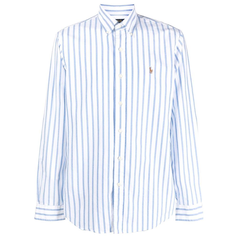 Polo Ralph Lauren Ss23 Striped Polo Collar Single-Breasted Long Sleeve Shirt Men Shirts Blue 710906622-001