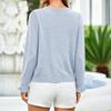 Women's Color Round Neck Long Sleeve Knit Cardigan with Ruffle Trim for Casual Wear