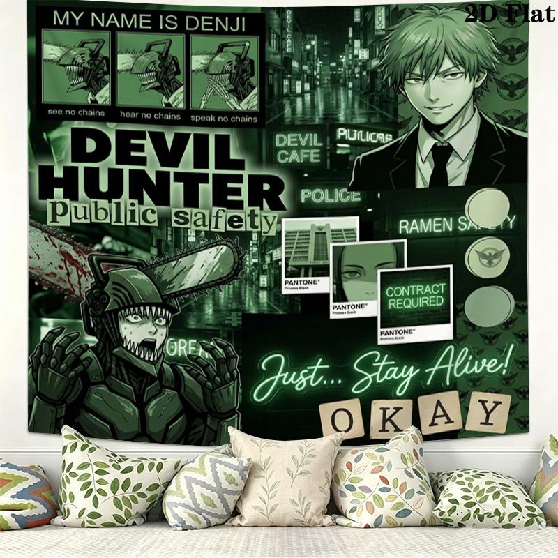 Chainsaw Man Wall Tapestry Aesthetic Wall Hanging Printed Fabric Blanket Decorative Tapestries For Bedroom Living Room Home Decor