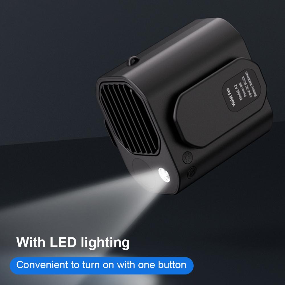 Waist Clip Fan 10000mAh Power Bank Fan Multifunction Cooling Fan LED Display Mini Hanging Neck/Waist Fan for Outdoor Gardening