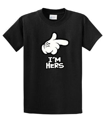 Cartoon Hand I m Hers Men s Tee Shirt Funny Hand Pointing I m Hers Black 3XL