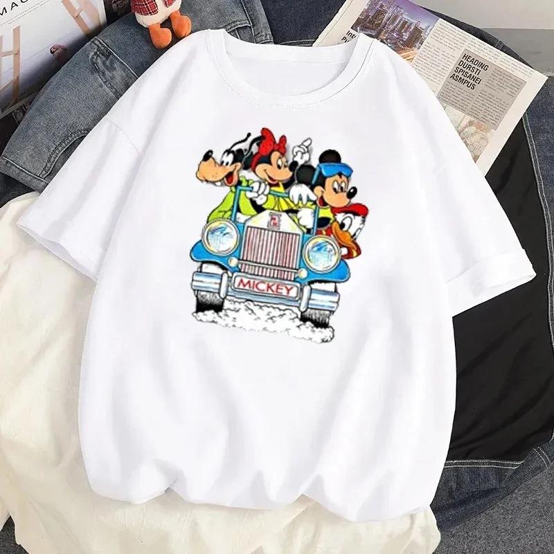 Disney Mickey Minnie Print Tshirt Summer Funny Women ONeck Tshirts Fashion Short Sleeves T Shirt Female Casual Streetwear Tees