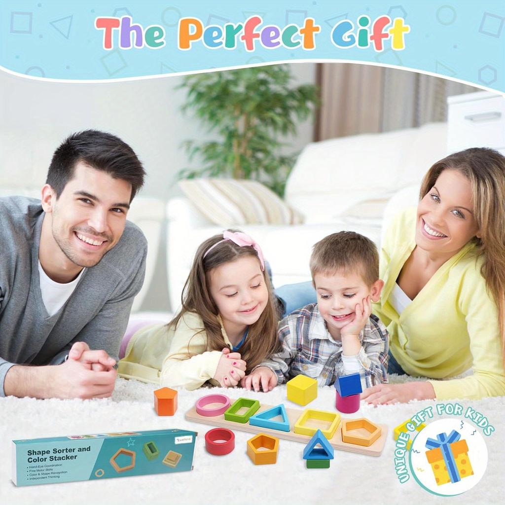 Sortieren und Stapeln von Spielzeug, Form- und Farberkennungsblöcke, Zuordnen von Feinmotorik-Lern-Holzspielzeug, Lernpuzzles als Geschenke