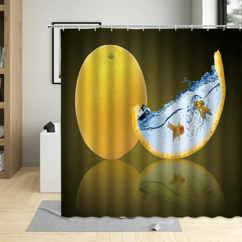 Tropical Summer Fruits Printed Shower Curtain, 3D, Cherry, Orange, Strawberry, Pear, Bathroom Decor, Curtains with Hooks