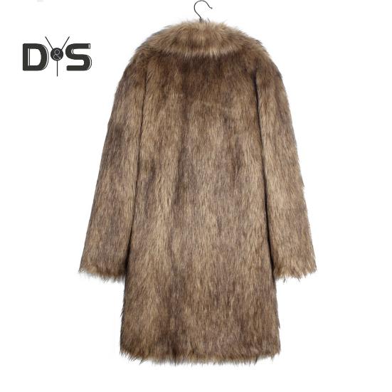 Men Long Faux Fur Overcoat Lapel Long Sleeve Windproof Open Front Coat Thickened Warm Imitation Fur Outwear
