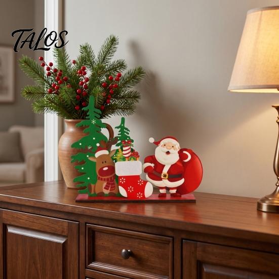 Christmas Tree Tabletop Decor Wooden Ornaments, Decoration with Santa Claus Snowman Elk Table Centerpiece Designs for Home Holiday Party And