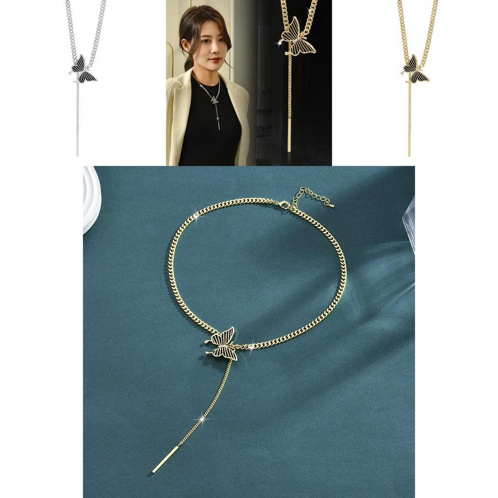 Elegant Butterfly Pendant Necklace For Women Stylish Layered Sweater Chain In Gold Silver