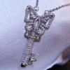 Silver Plated Butterfly Key Full CZ Pendant Necklace, Elegant Sparkling Cable Chain Necklace for Women