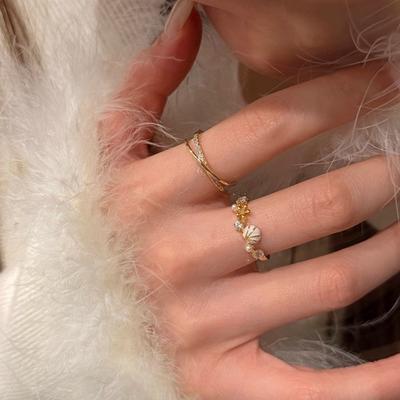 Shell Zircon Ring Index Finger Ring Gentle Open Ring Tide