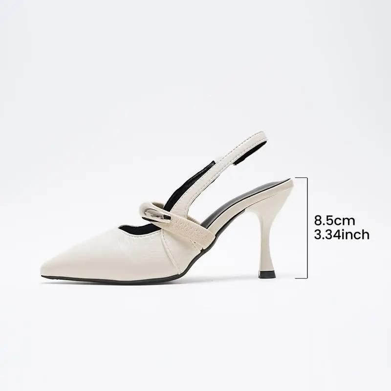 Fashion Sexy Pointed Toe Sling Back Pumps Women Patent Leather Thin Super High Heels Shoes Woman Classic Metal Decoration Office Shoes