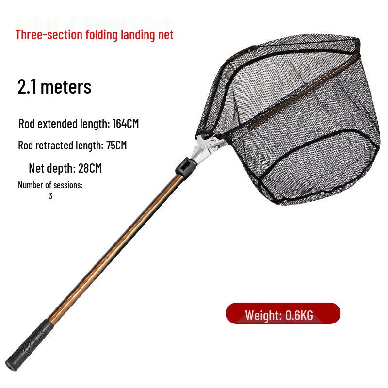 Reinforced Aluminum Alloy Landing Net with Telescopic Handle and Deep Rubber-Coated Net for Large Fish.