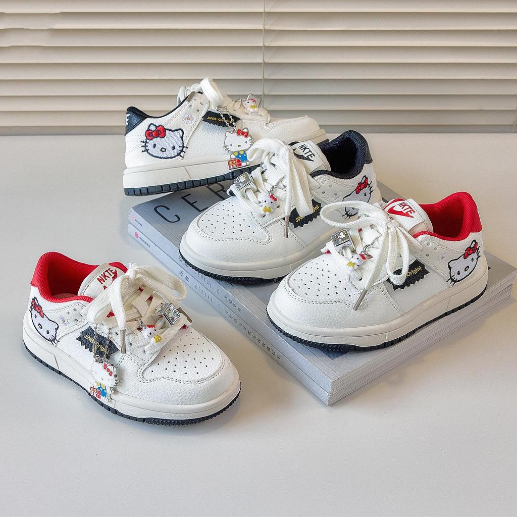 2026 Spring Korean Style Girls' Cartoon KT Cat Low-Top White Sneakers - Versatile Sports & Training Shoes