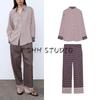 Spring New Women's Clothing Silk Satin Texture Shirt 2157039 Silk Satin Texture Printed Pants 2425578