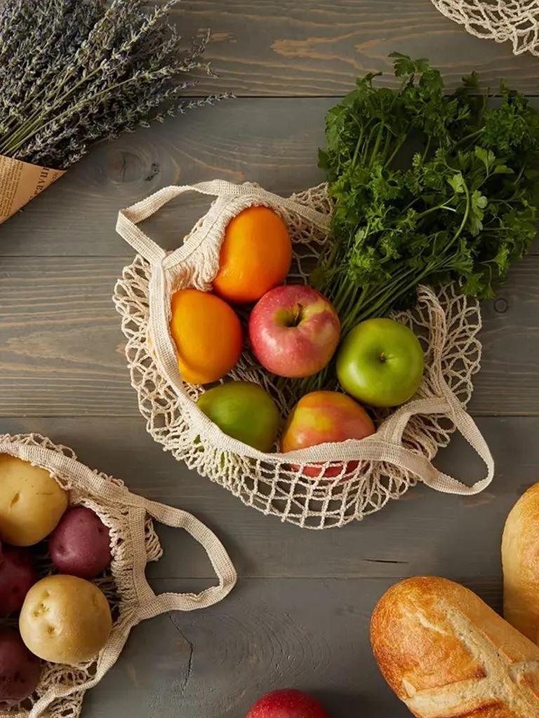 1Pc Portable Reusable Grocery Shopping Bag Mesh Mesh Bag Foldableable Grocery Bag Fruit and Vegetable Bag