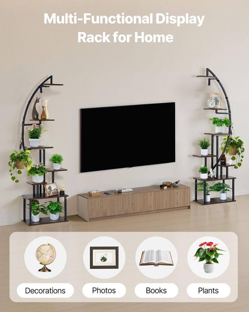 Plant Stand Indoor with Grow Lights, 166.5cm Tall 7-Tiered Lighted Plant Shelf, 2 Pack Metal Corner Plants Holder, 3 Timer & 10 Brightness, Half-Moon