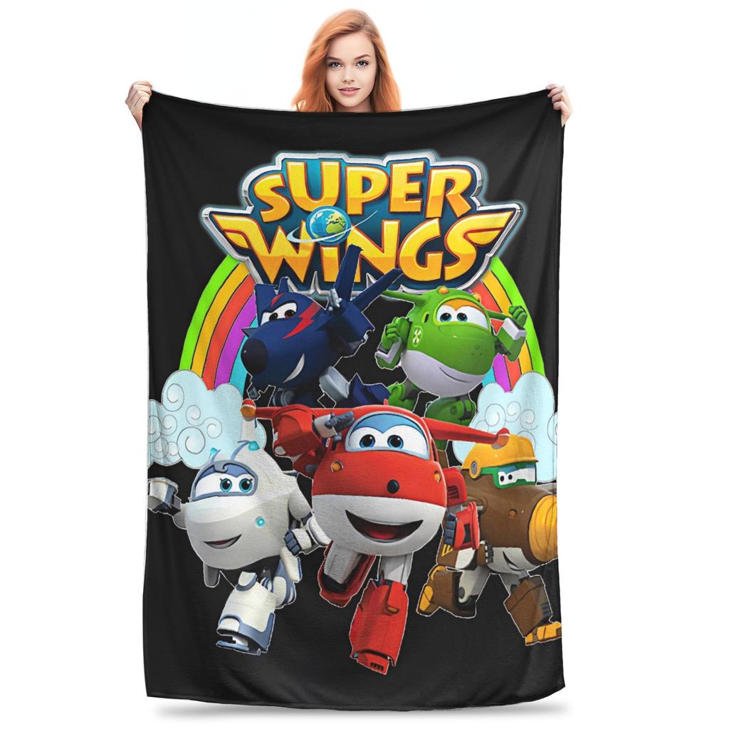 Super Wings Cartoon Blanket Warm Aesthetic Plush Throw Blanket For Kids Adult Outdoor Flannel Bedspread Bed Cover