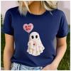 Women's Polyester 100% Cute Ghost Print Base T-shirt Loose Round Neck Casual Short Sleeve Fashion Top Wholesale Clothing Summer
