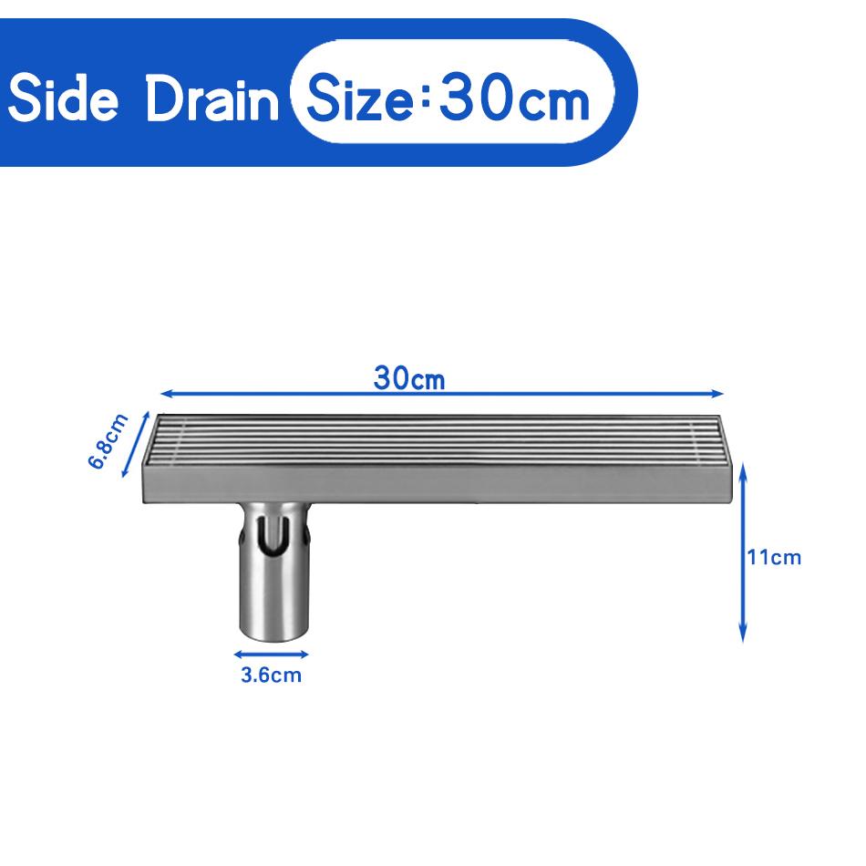 Badezimmer-Bodenablauf USU304 Edelstahl Streifen Rechteck Dusche Lange lineare Entwässerung Seitenbodenabläufe für Küchentoiletten