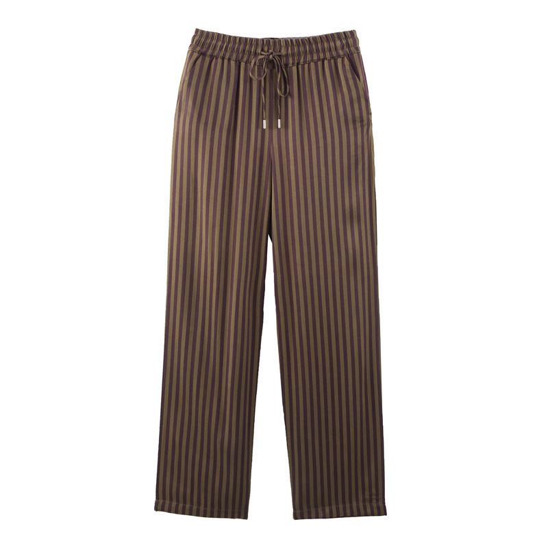 TAOP&ZA Spring/Summer Women's Striped Silk Satin Shirt and Casual Pants Set