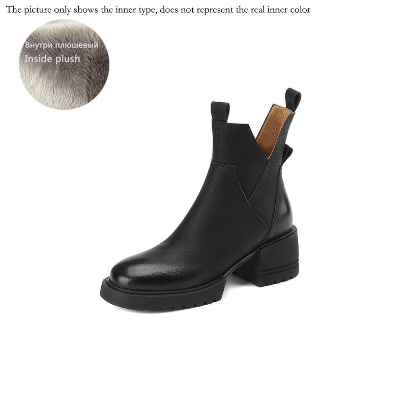 Fashion 2024 New Winter Women Shoes Platform Boots Fashion Women Boots Round Toe Chunky Heel Boots Women Solid Women Shoes Leather Shoes