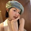 Retro Wash Denim Girl Spring and Summer Thin Style Big Head Circumference Japanese Bud Painter Hat Showing Face Small Beret Hat